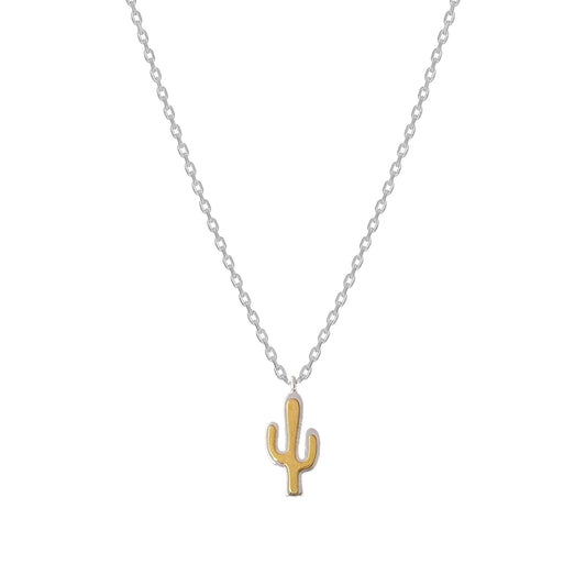 Two Tone Gold with Silver Cactus Charm Necklace