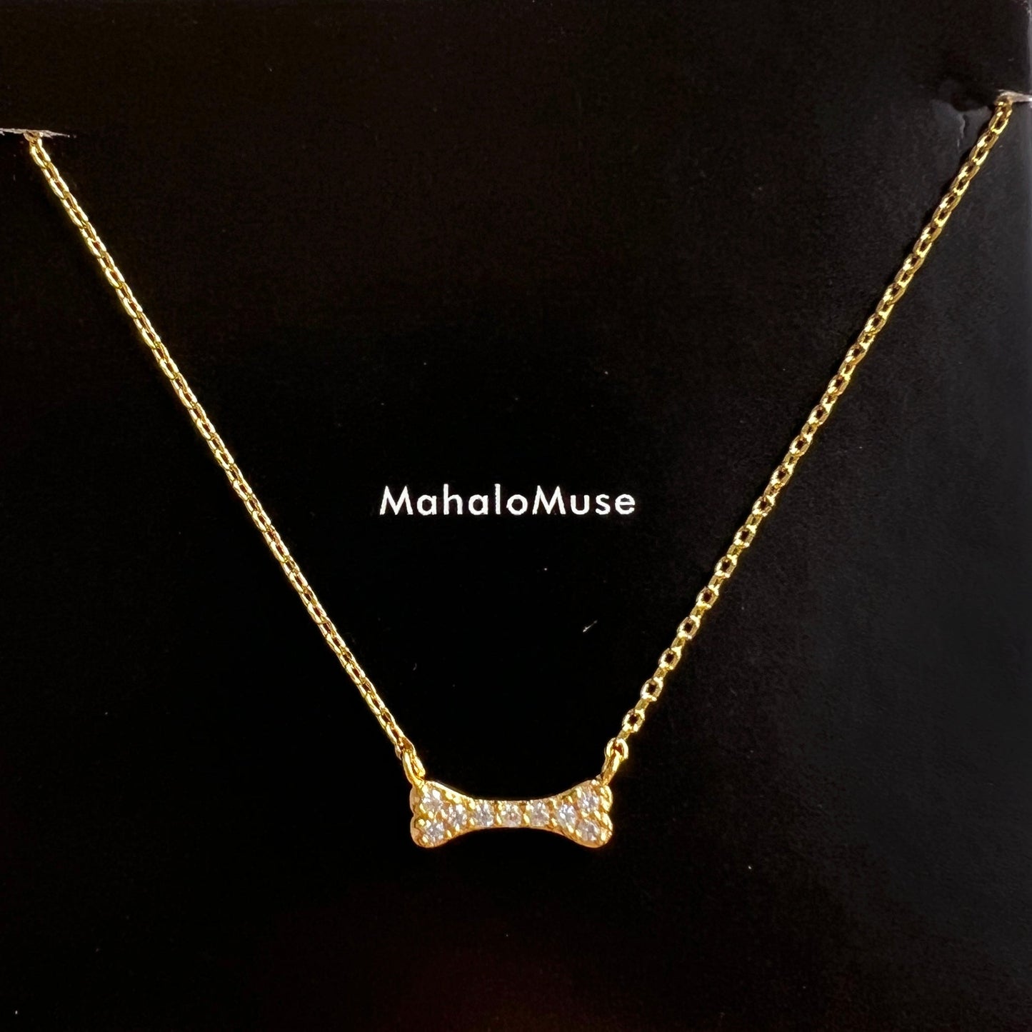Mini Dog Bone Small Pendant All Cubic Zirconia Necklace