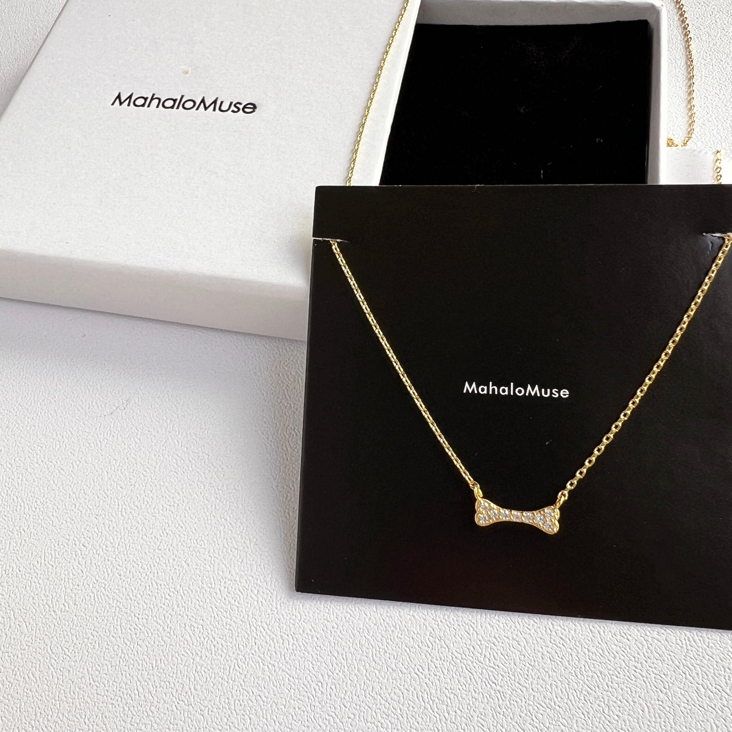 Mini Dog Bone Small Pendant All Cubic Zirconia Necklace