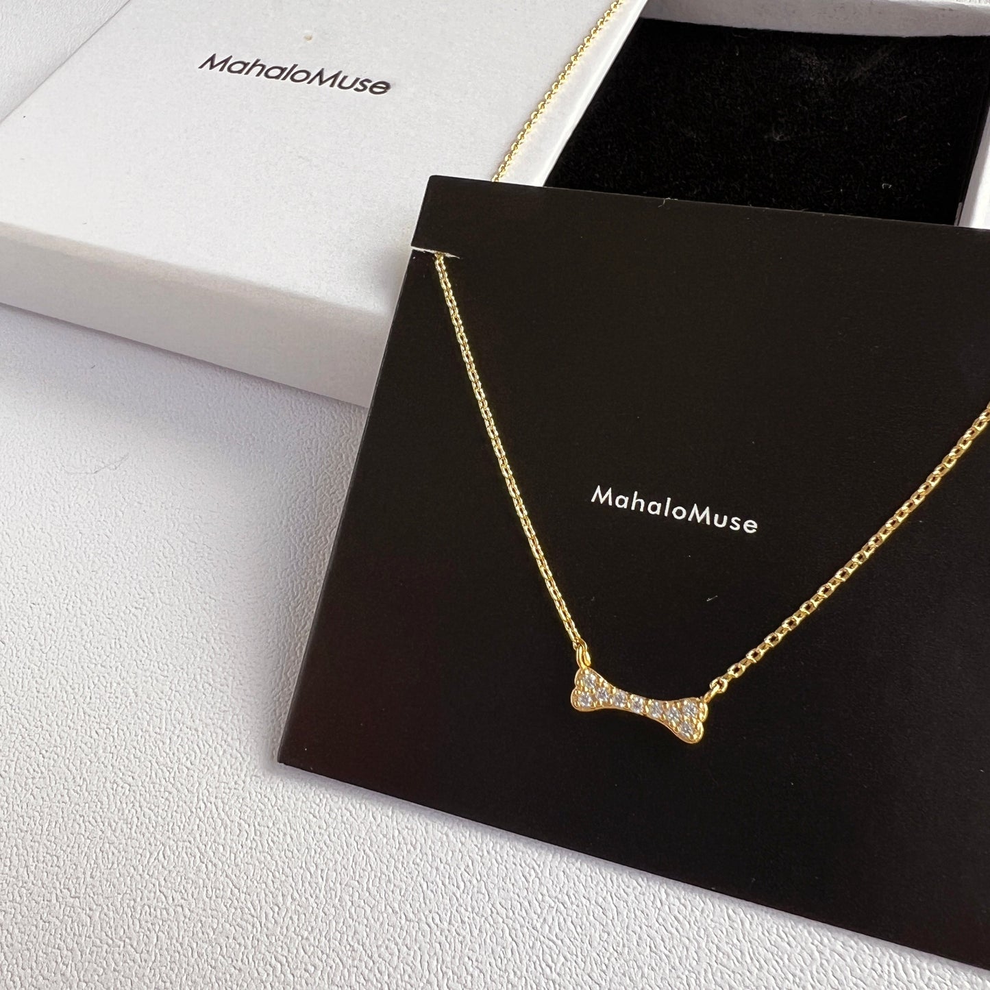 Mini Dog Bone Small Pendant All Cubic Zirconia Necklace