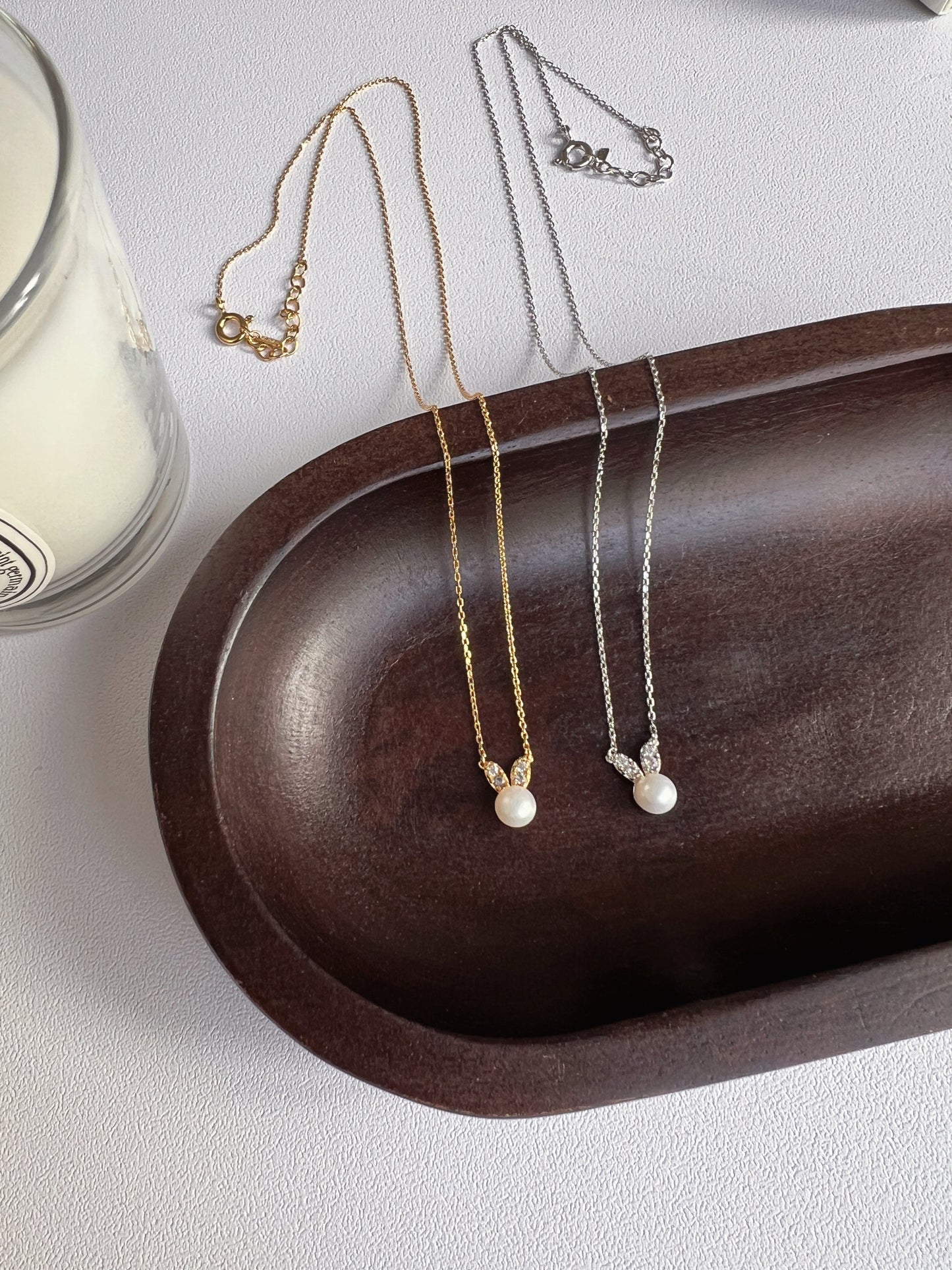 Freshwater Pearl Cubic Zirconia Ears Necklace