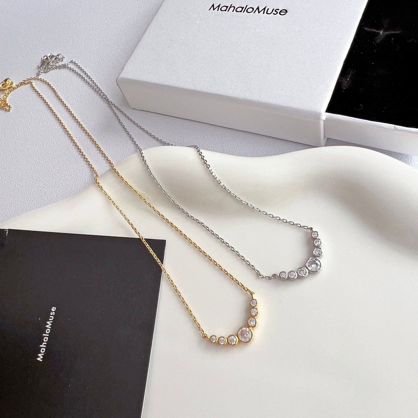 CZ Bezel Curved Bar Pendant Necklace