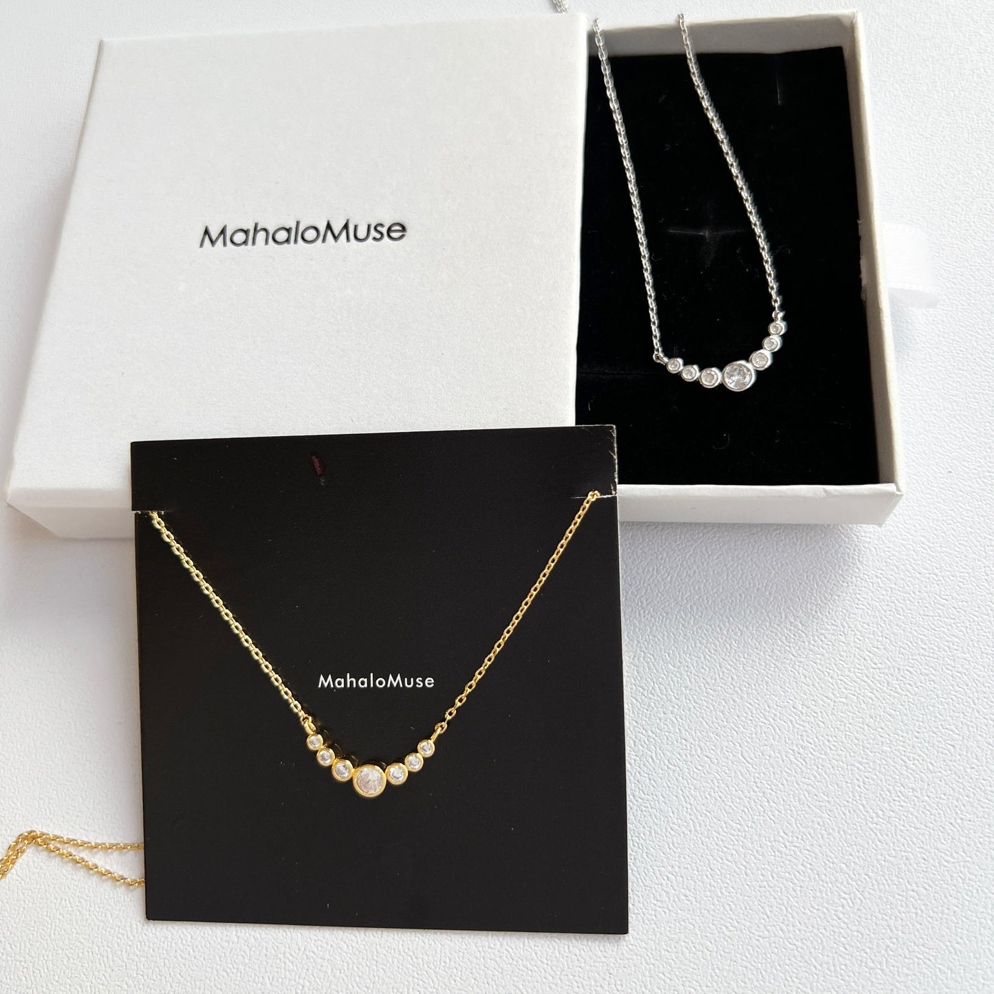 CZ Bezel Curved Bar Pendant Necklace
