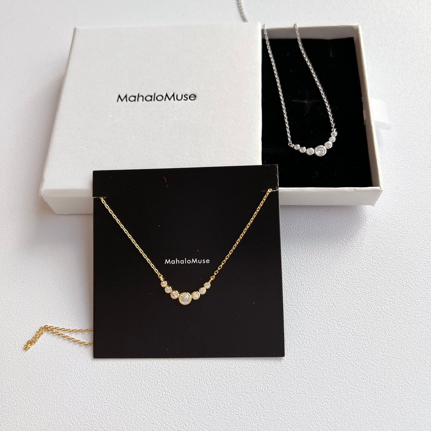 CZ Bezel Curved Bar Pendant Necklace