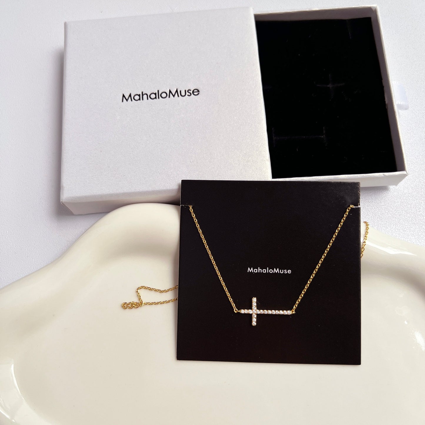 Sideways Cross Necklace Horizontal Cross CZ