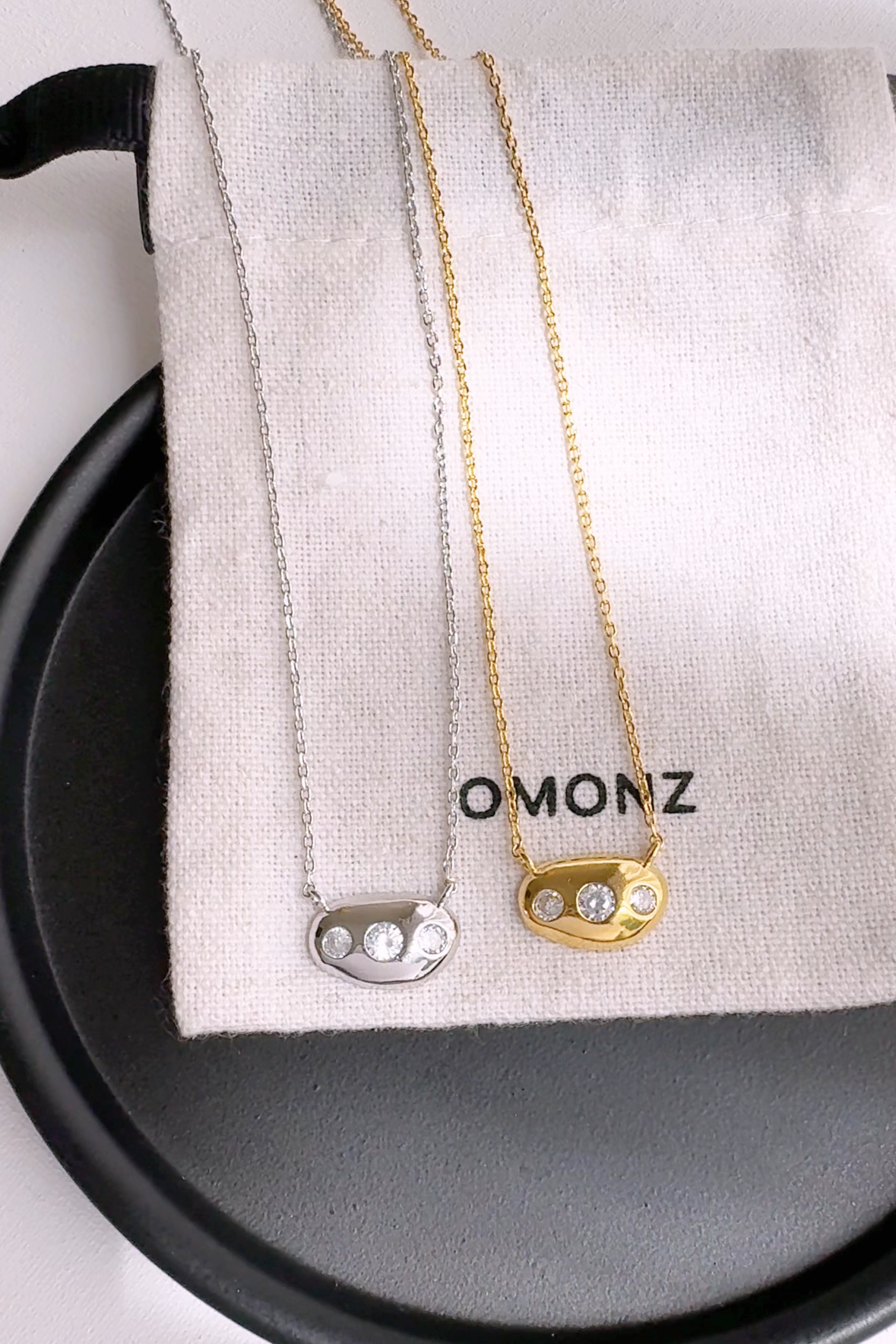 Bean 3 Cubic Zirconia Stud Necklace