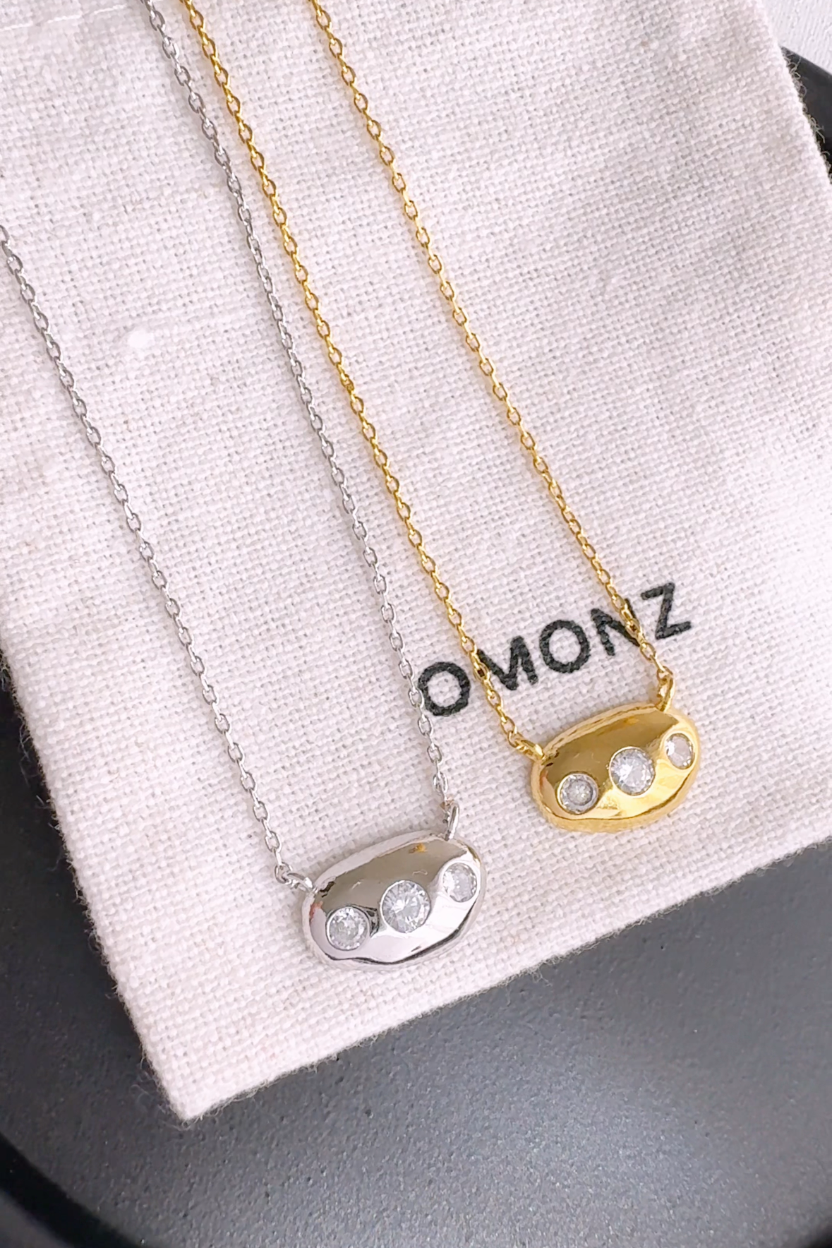 Bean 3 Cubic Zirconia Stud Necklace