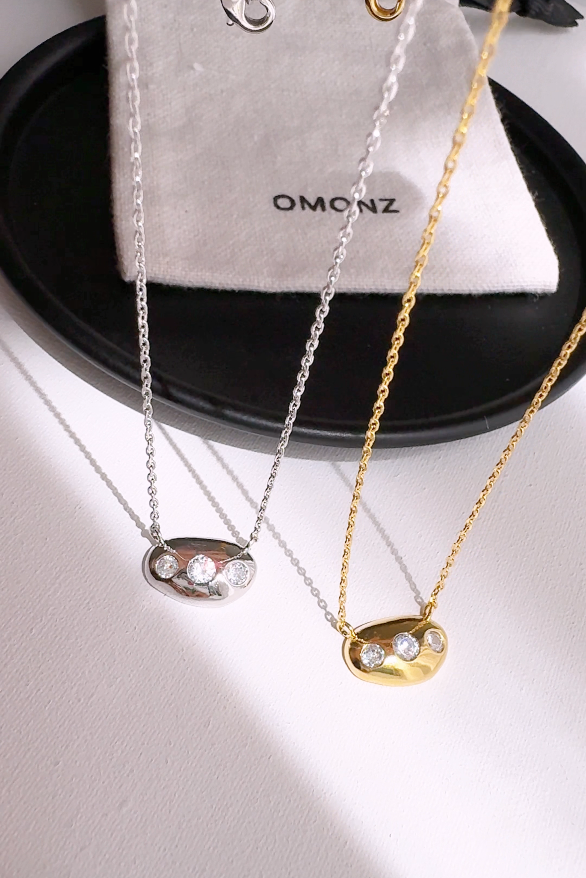 Bean 3 Cubic Zirconia Stud Necklace