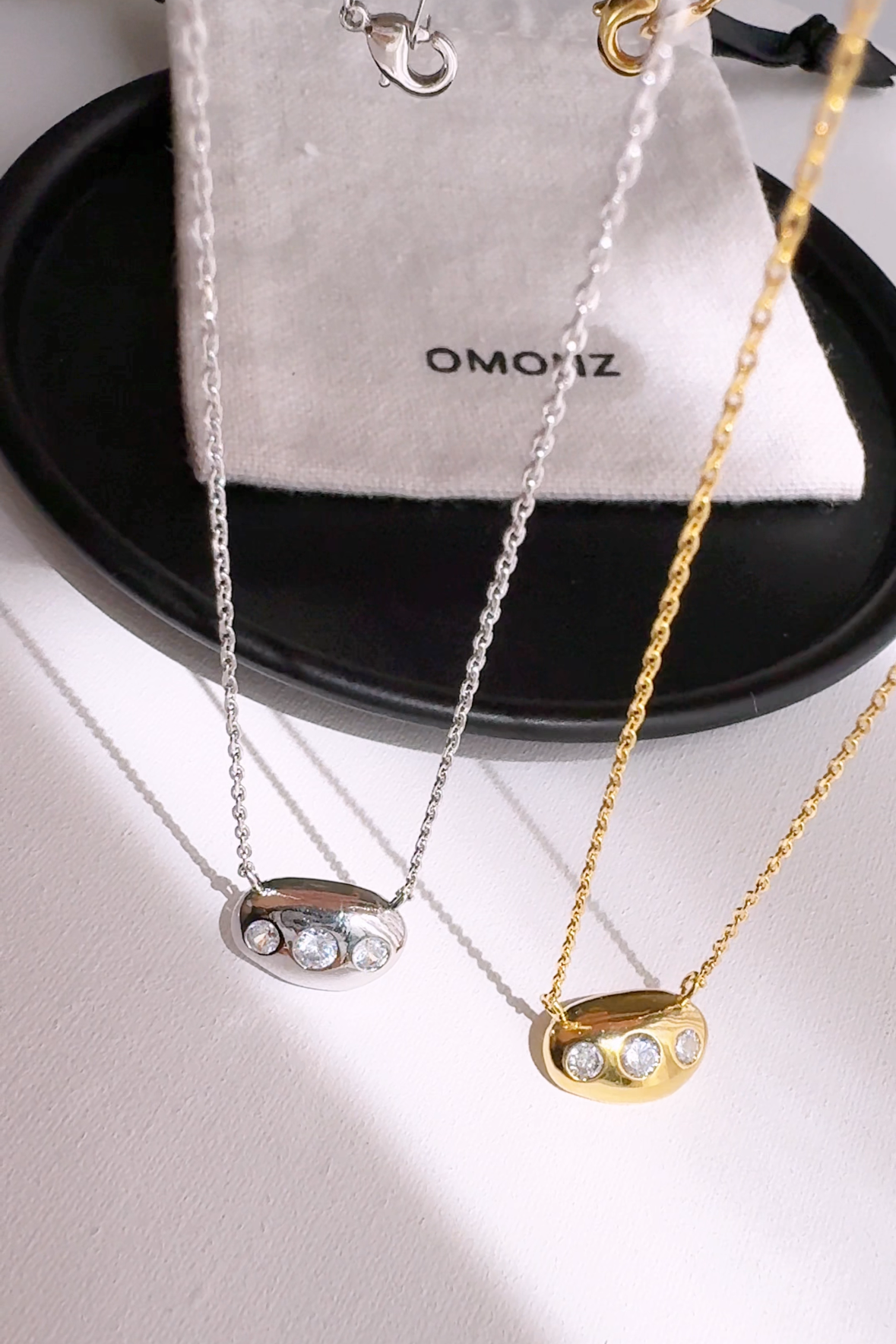 Bean 3 Cubic Zirconia Stud Necklace