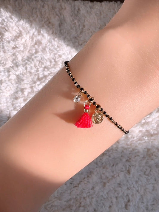 Seed Beaded Bracelet Tassel Tiny Coin Crystal Charm