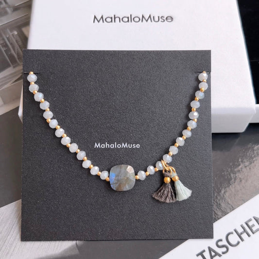 Gemstone Seed Beaded Bracelet with Tassels