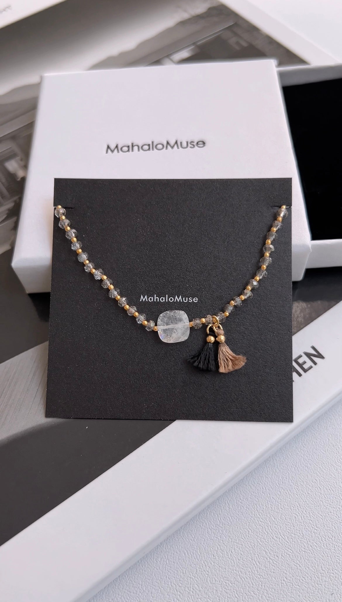 Gemstone Seed Beaded Bracelet with Tassels