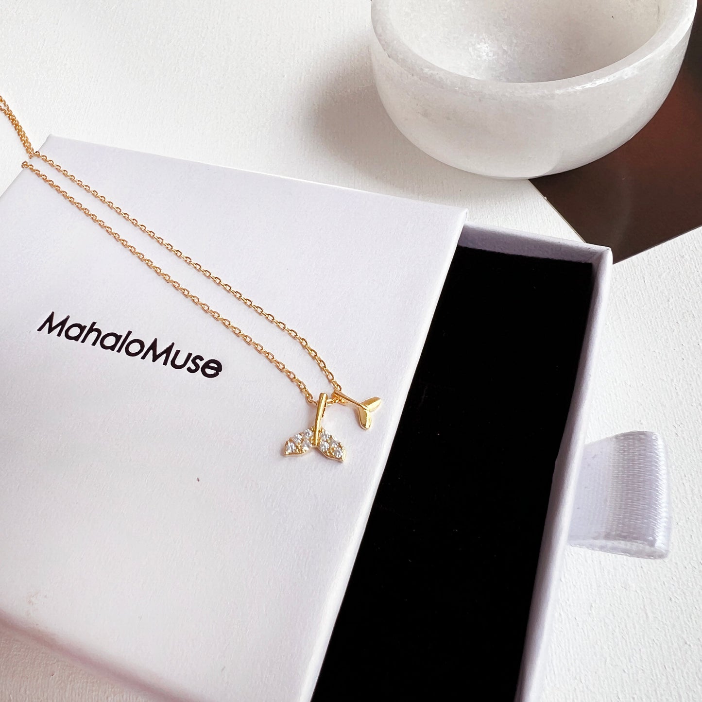 Tiny Double Whale Tail Cubic Zirconia Pendant Necklace