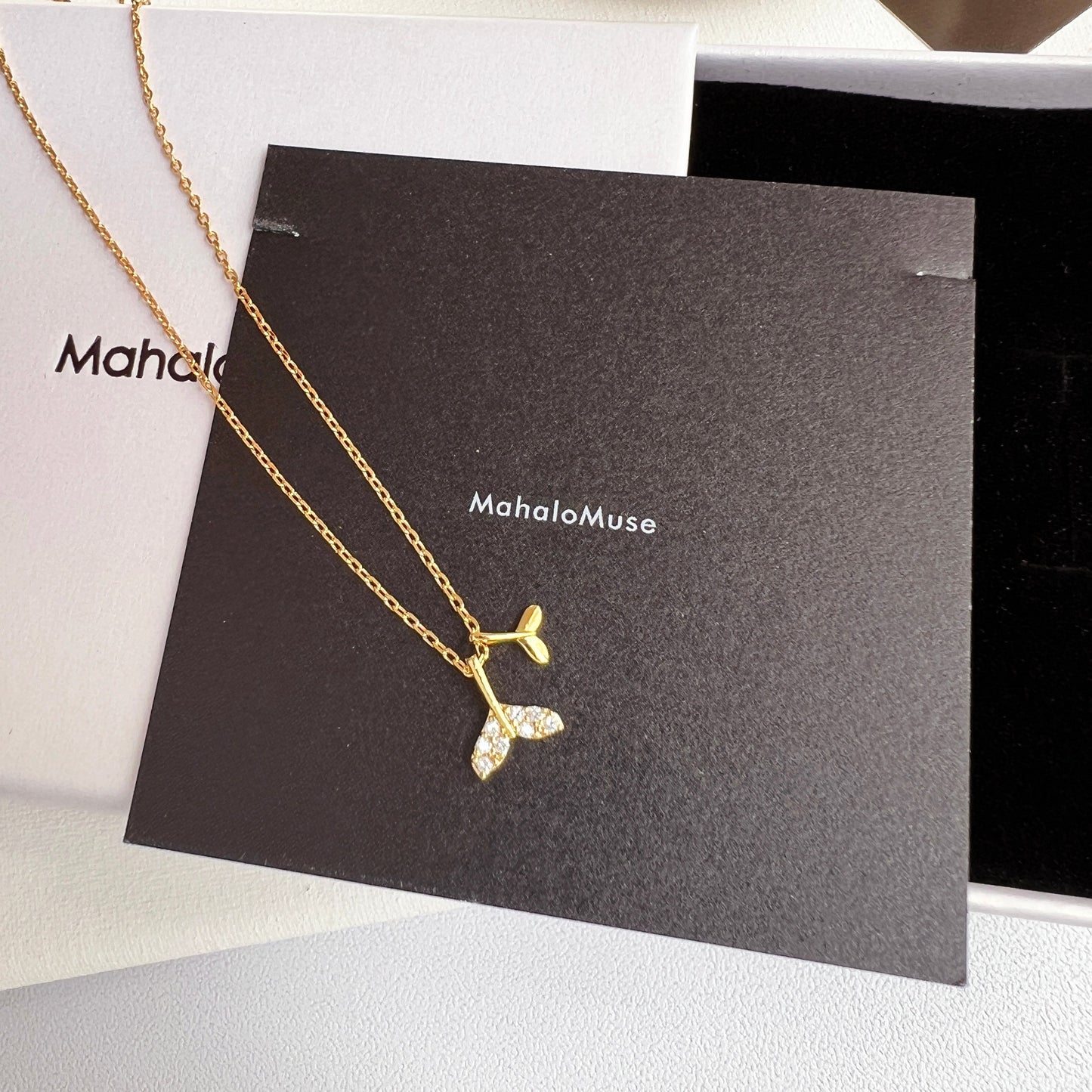 Tiny Double Whale Tail Cubic Zirconia Pendant Necklace