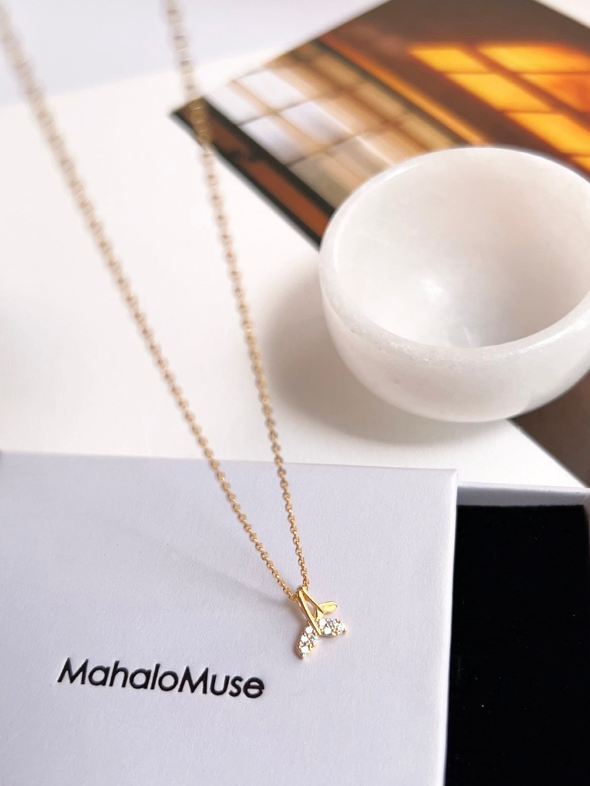 Tiny Double Whale Tail Cubic Zirconia Pendant Necklace