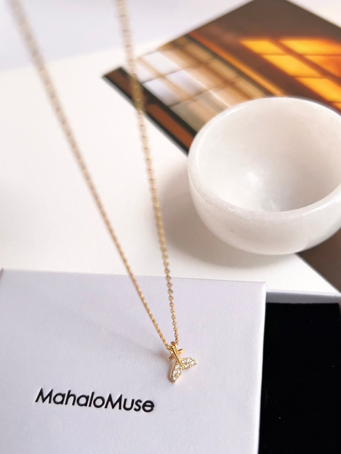 Tiny Double Whale Tail Cubic Zirconia Pendant Necklace