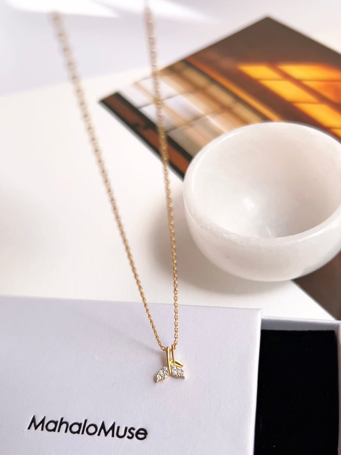 Tiny Double Whale Tail Cubic Zirconia Pendant Necklace