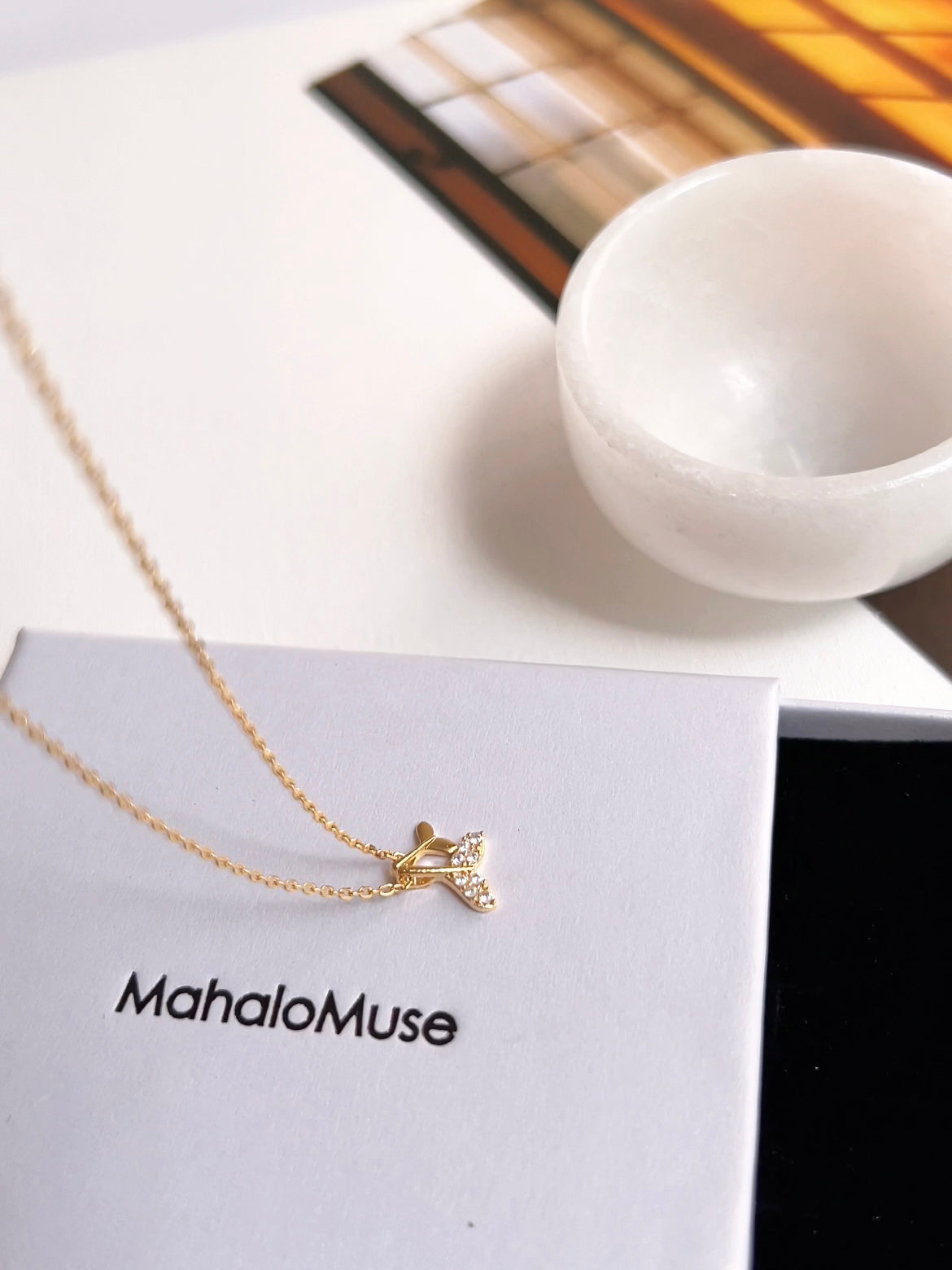 Tiny Double Whale Tail Cubic Zirconia Pendant Necklace