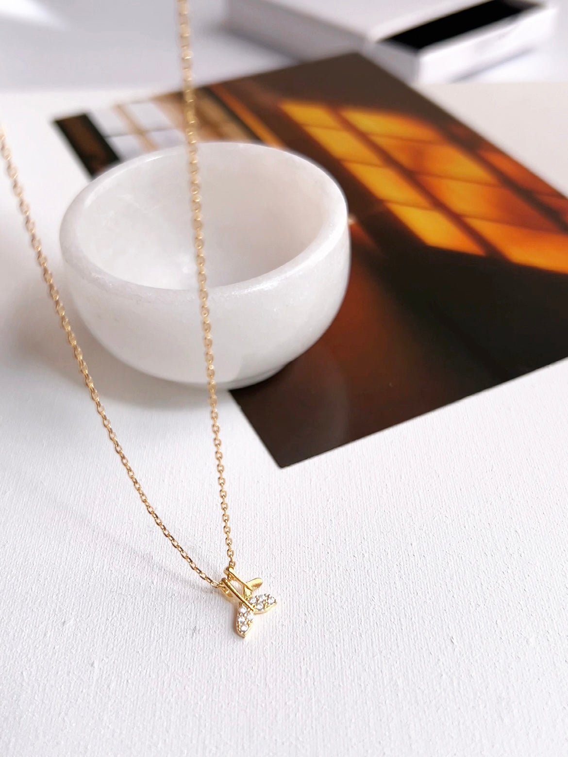 Tiny Double Whale Tail Cubic Zirconia Pendant Necklace