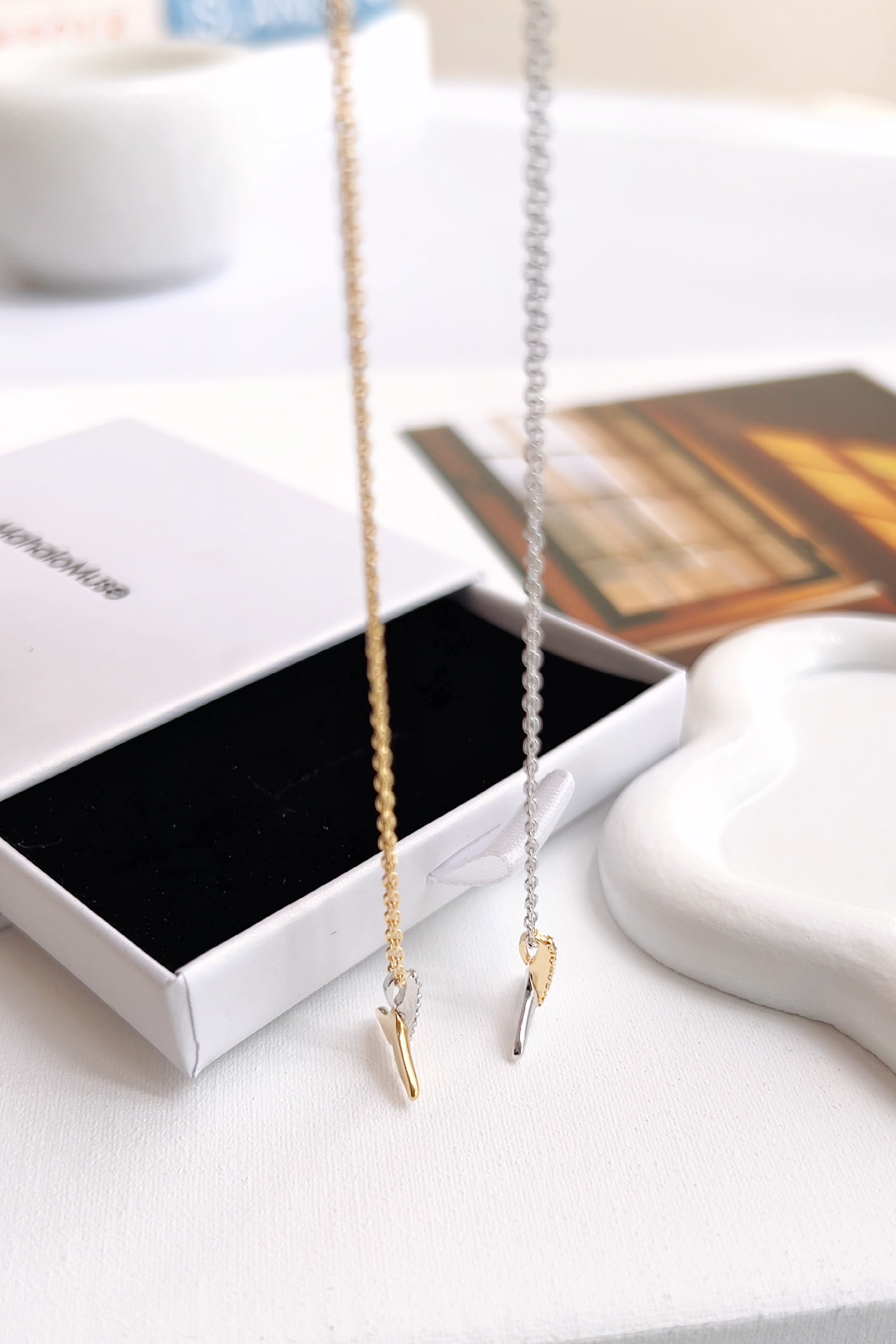 Two Tone Whale Tail CZ Cubic Zirconia Necklace