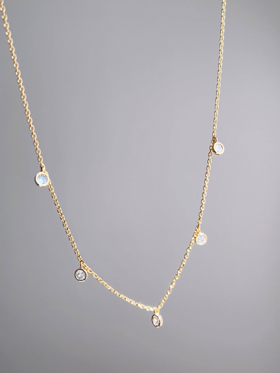 CZ Bezel Station 5 Cubic Zirconia Necklace