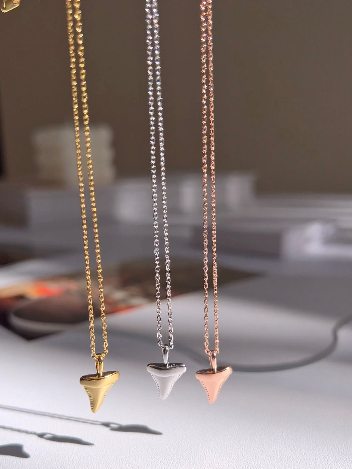 Shark Tooth Shape Pendant Necklace 18K Gold Dipped