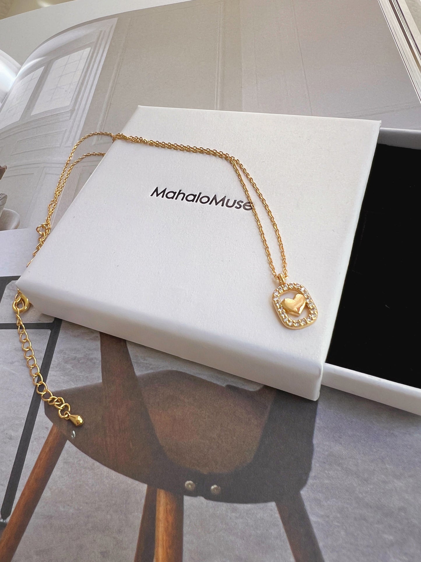 Heart CZ Square Hollow Pendant Necklace