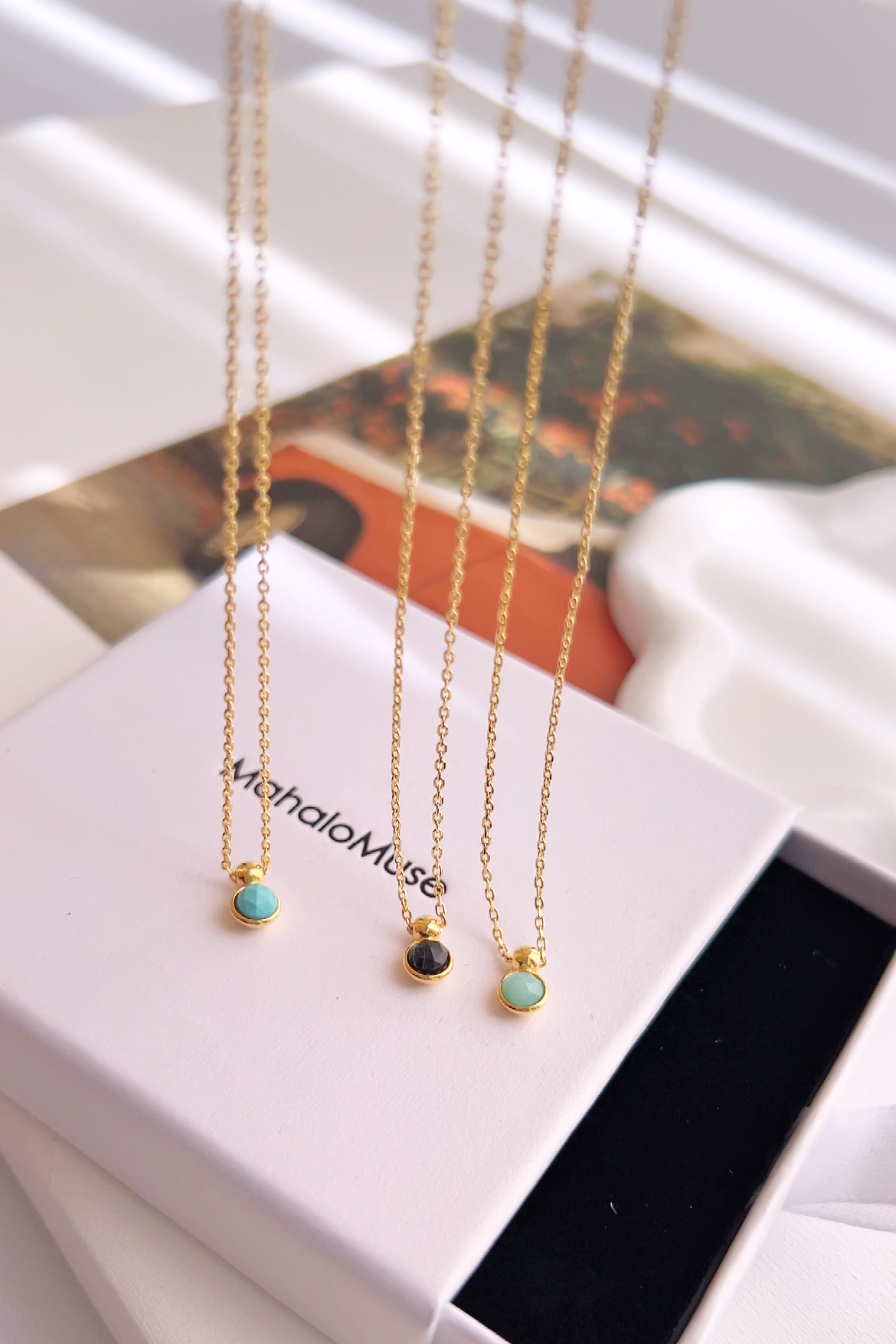 Gemstone Pendant Necklace 18K Gold Dipped