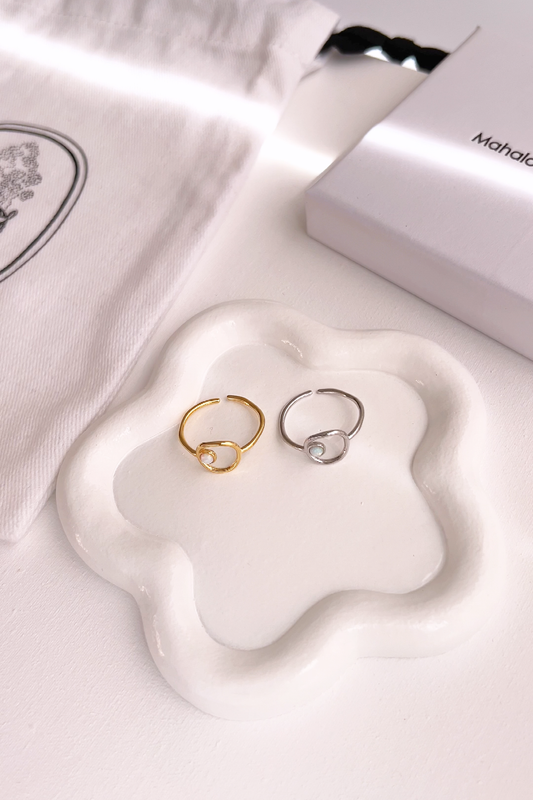 Round Circle Opal Shell Stud Stone Ring