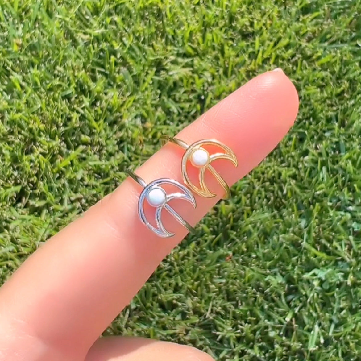Crescent Moon Opal Shell Stud Ring