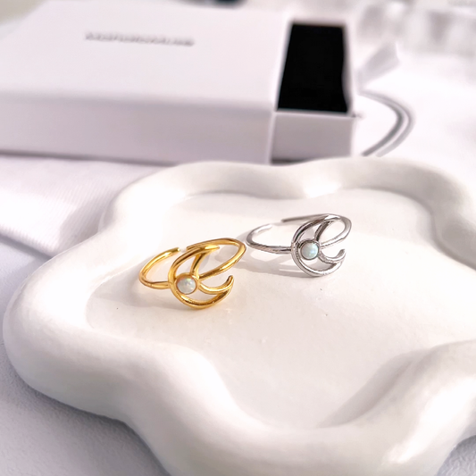 Crescent Moon Opal Shell Stud Ring