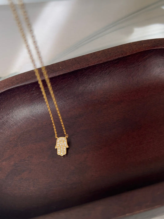 Hamsa Eye Hand CZ Charm Necklace
