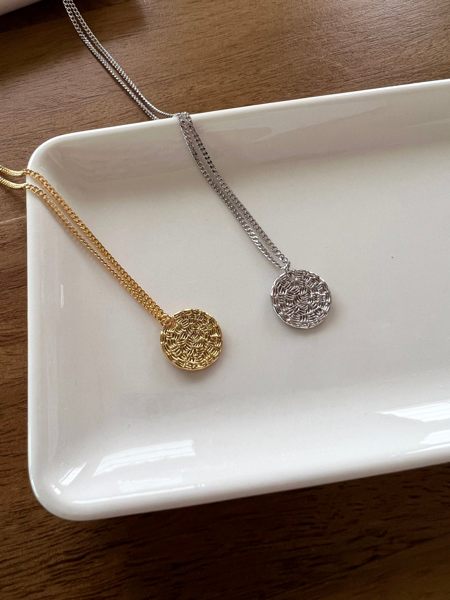 Medallion Coin Disc Charm Vine Chain Necklace