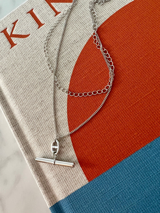 Layered Chain Bar Solid 925 Silver Necklace