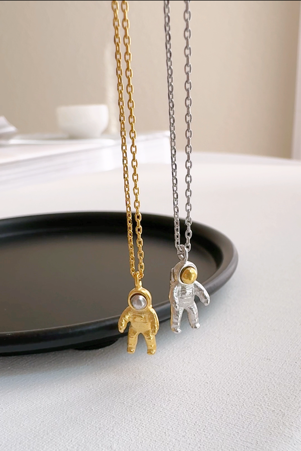 Space Astronaut Two-Tone Mix Pendant Necklace