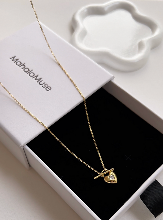 Heart Lock Toggle Bar Pendant Necklace