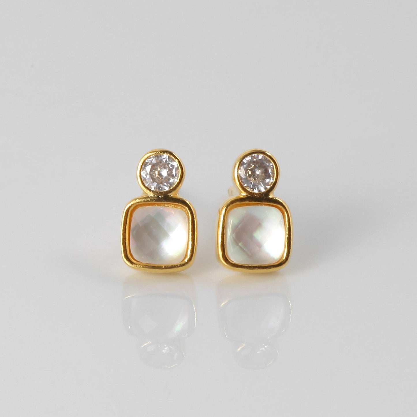 Mini Square Stone CZ Stud Earrings