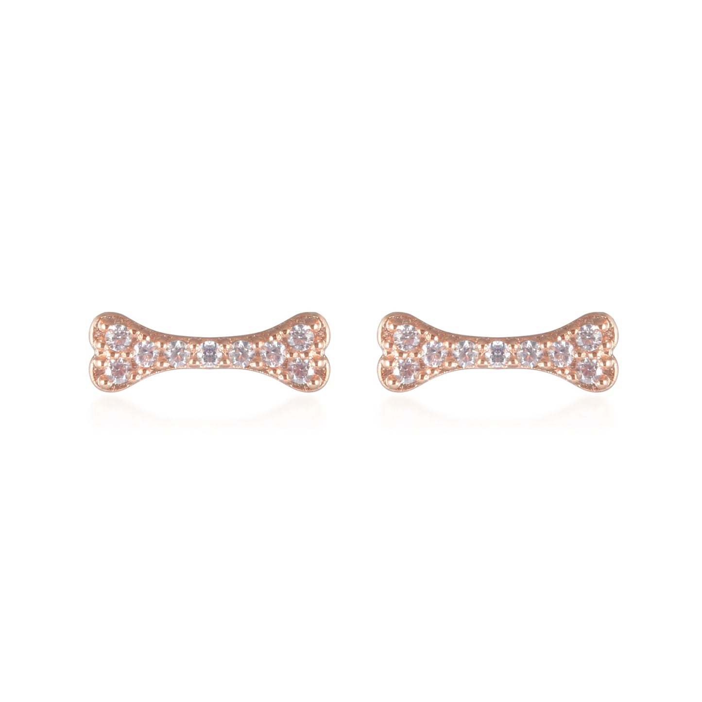 Mini Dog Bone Cubic Zirconia Stud Earrings