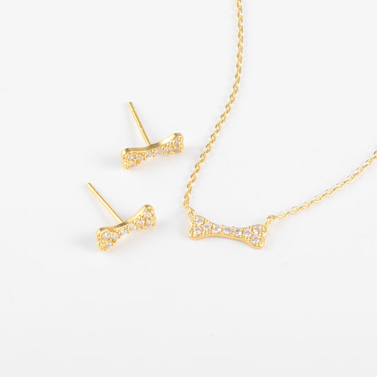 Mini Dog Bone Cubic Zirconia Stud Earrings