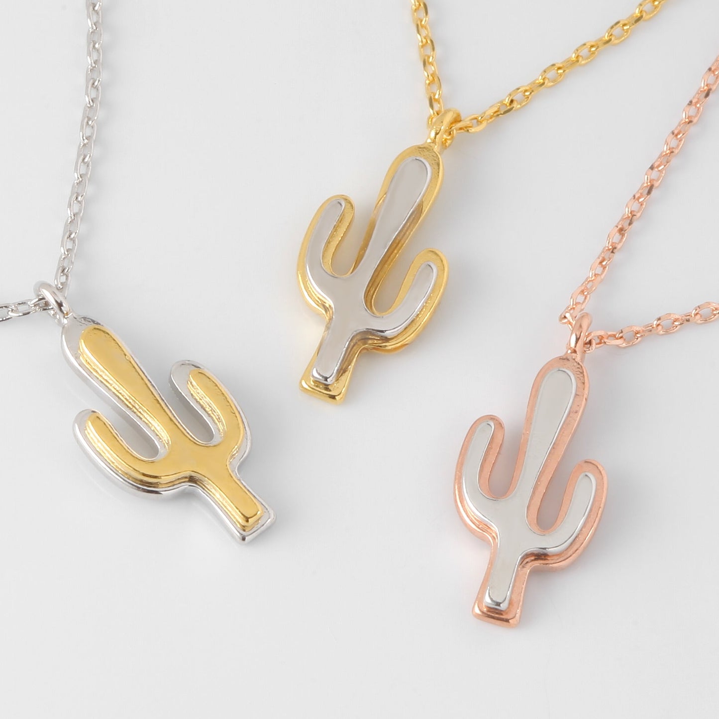 Two Tone Gold with Silver Cactus Charm Necklace