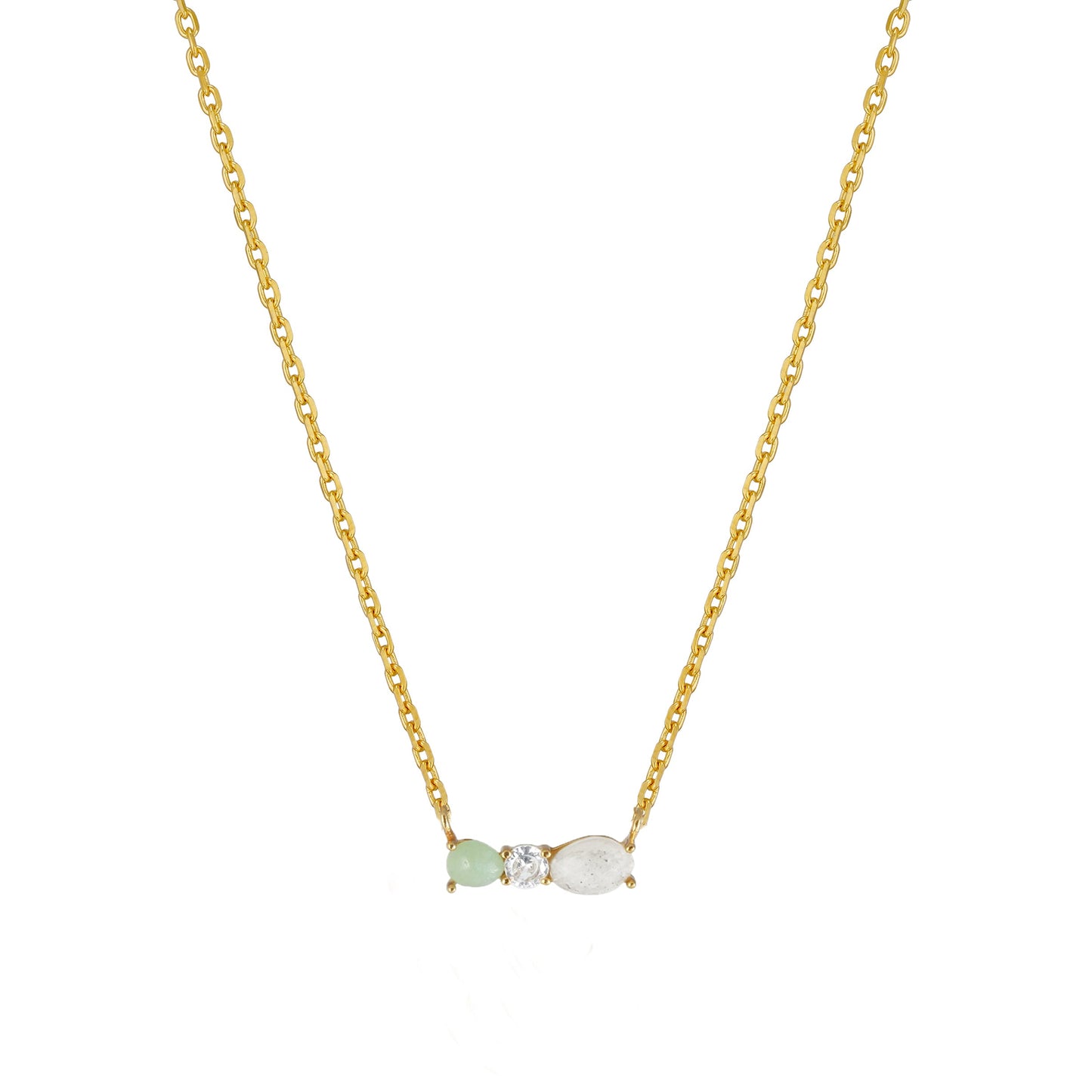 Gemstone Green Cubic 3 Studs Bar Pendant Necklace