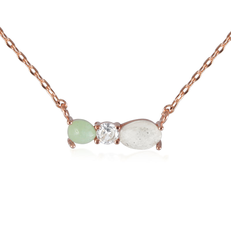 Gemstone Green Cubic 3 Studs Bar Pendant Necklace
