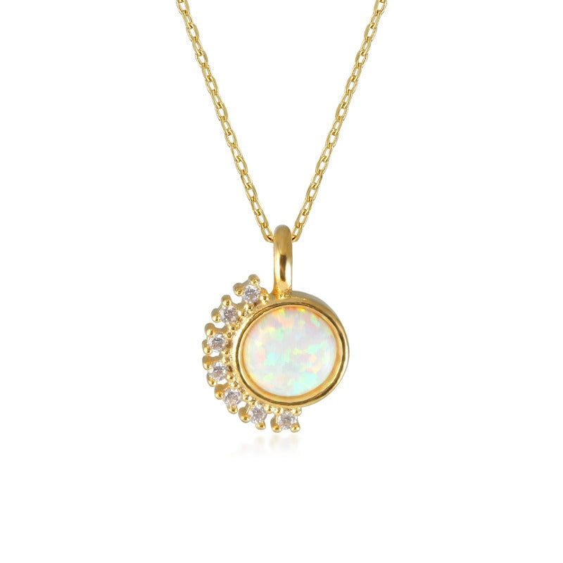 Gemstone Stud Half Cubic Zirconia Stone Necklace