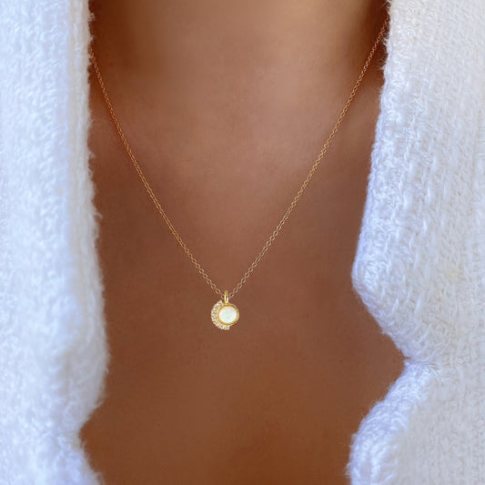 Gemstone Stud Half Cubic Zirconia Stone Necklace