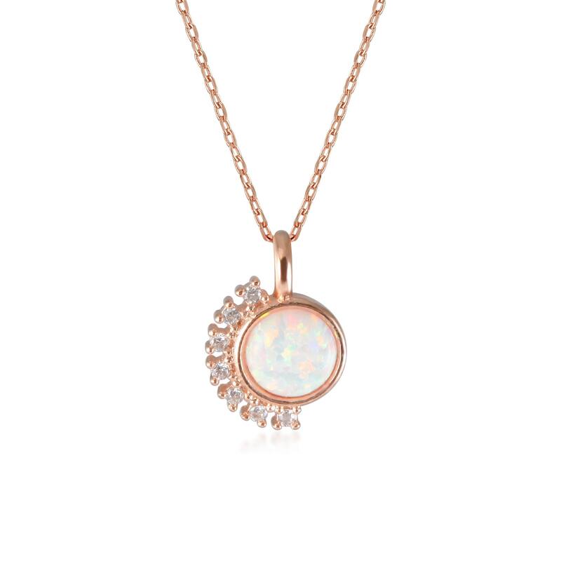 Gemstone Stud Half Cubic Zirconia Stone Necklace