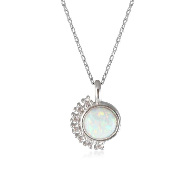Gemstone Stud Half Cubic Zirconia Stone Necklace