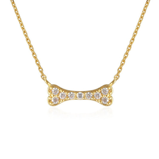 Mini Dog Bone Small Pendant All Cubic Zirconia Necklace