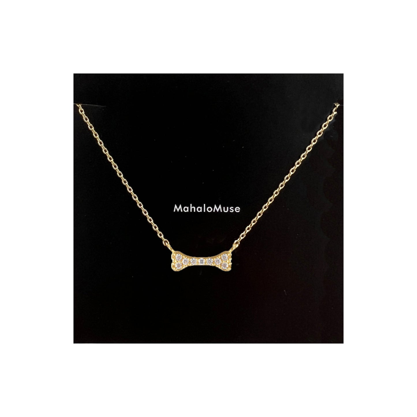 Mini Dog Bone Small Pendant All Cubic Zirconia Necklace