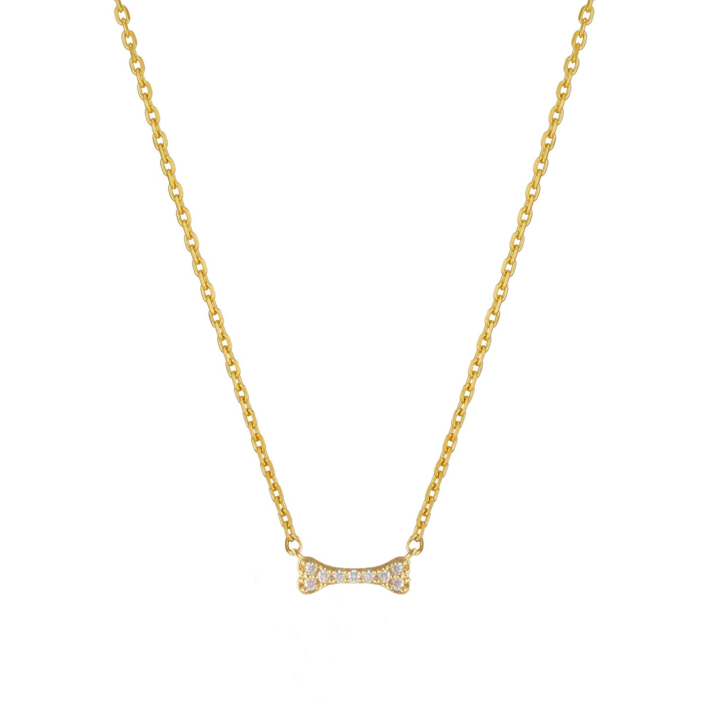 Mini Dog Bone Small Pendant All Cubic Zirconia Necklace