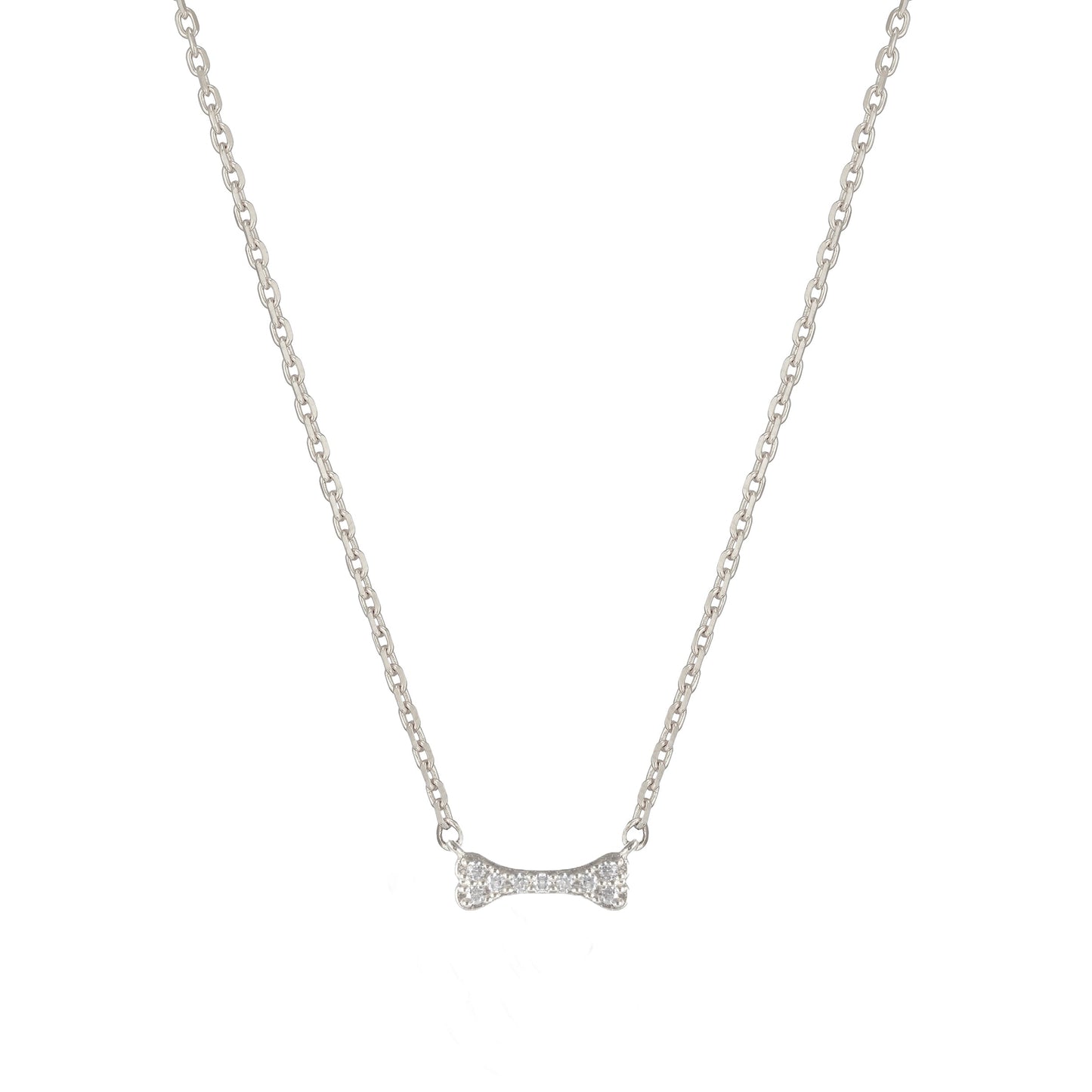 Mini Dog Bone Small Pendant All Cubic Zirconia Necklace